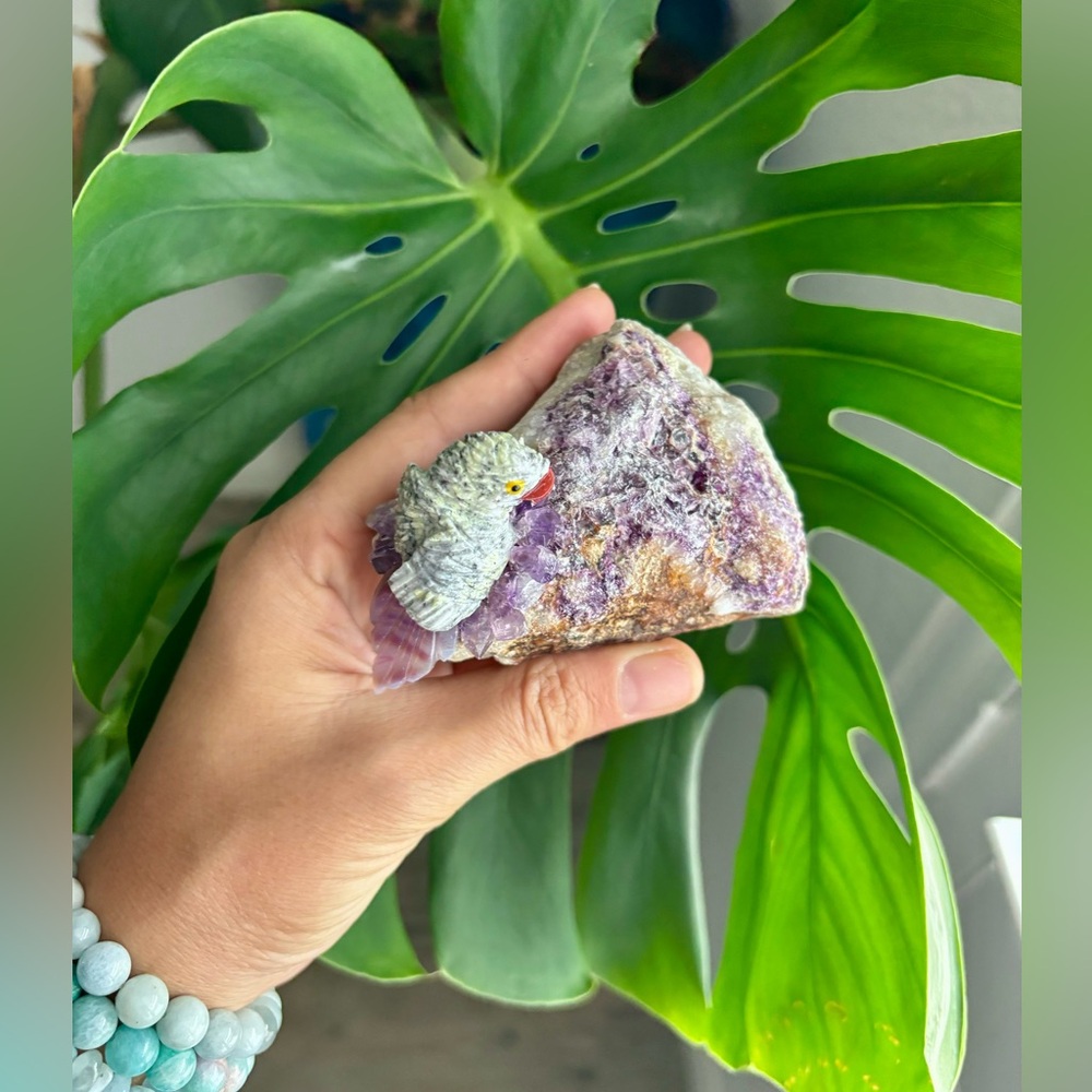 Parrot carving on Purple Fluorite ~ Handcrafted - Picture 3 of 4